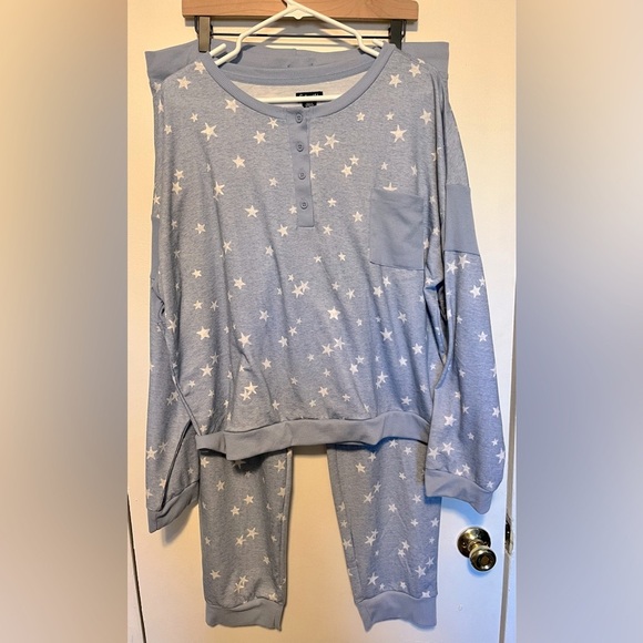 Splendid Two Piece Pajama Set Blue with White Stamp Stars Women Size XXL - Picture 1 of 12
